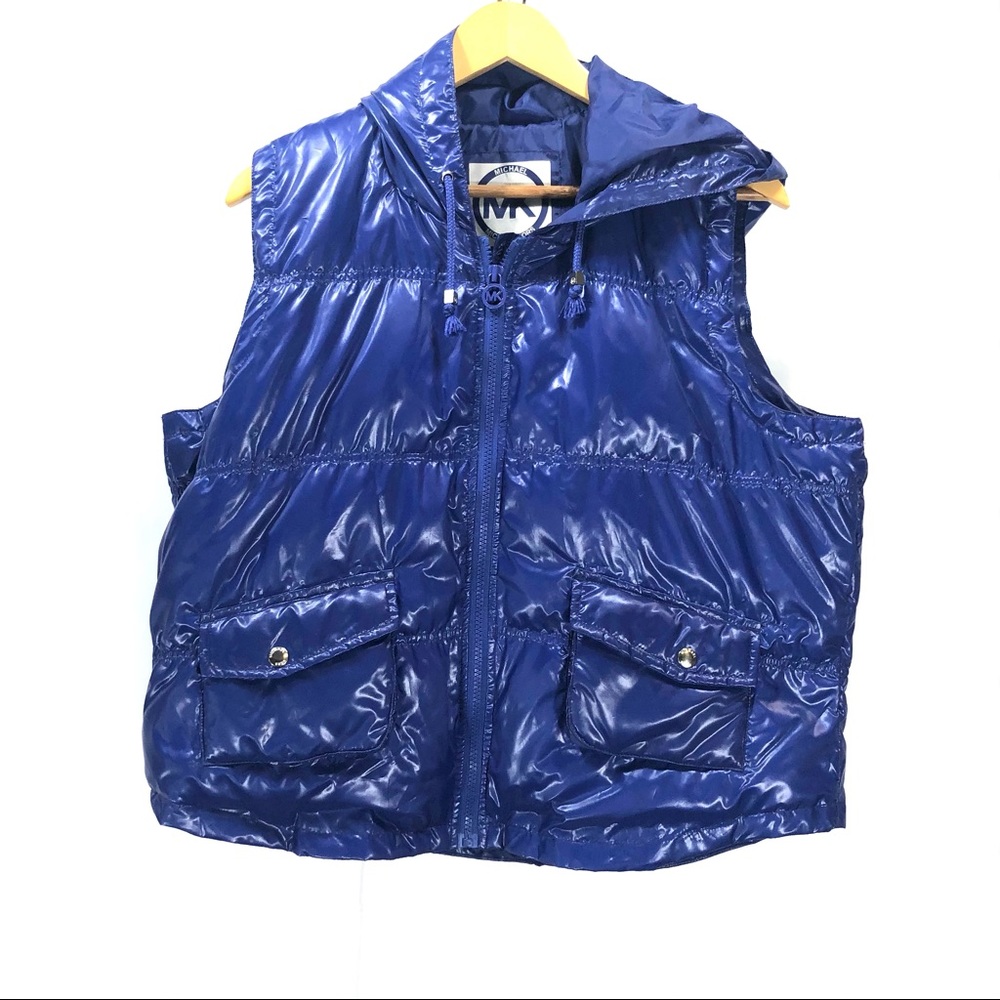 MICHAEL Michael Kors Shiny Royal Blue Puffer Vest with Hood